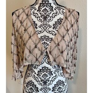 ASOS Beaded Embellished Cold Shoulder Cape Capelet Shawl Bolero Evening Formal